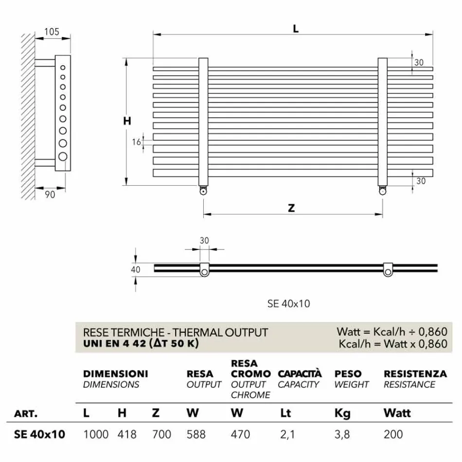 Hekurudha elektrike me peshqirë horizontale Selene e bërë në Itali Scirocco H Viadurini