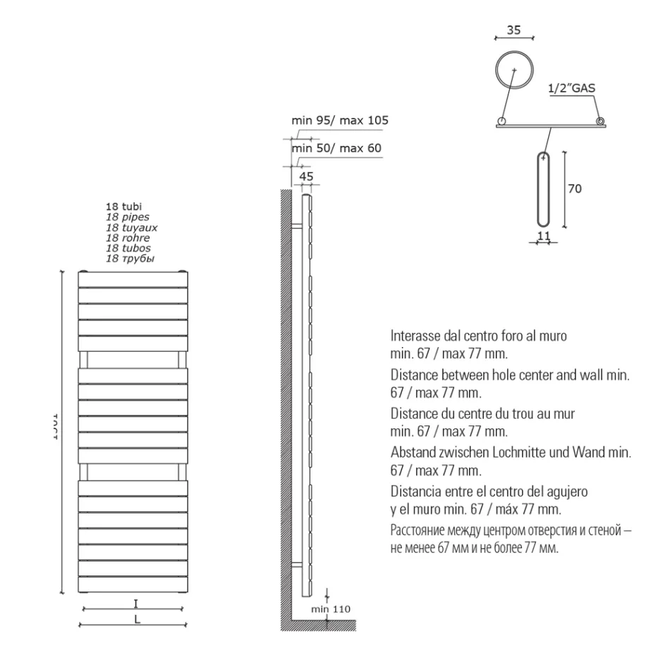 Ngrohëse peshqirësh hidraulike prej çeliku të zi me karboni Prodhuar në Itali - Carezza Viadurini