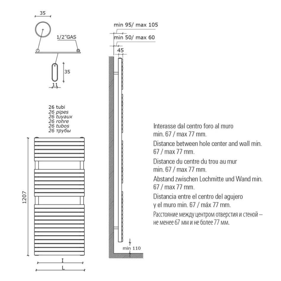 Ngrohëse hidraulike për peshqirë në okër çeliku të karbonit Prodhuar në Itali - Tepore Viadurini