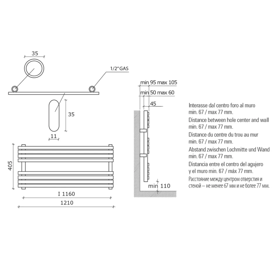 Ngrohëse hidraulike për peshqirë në ndryshk mat prej çeliku të karbonit Prodhuar në Itali - Fiaccole Viadurini
