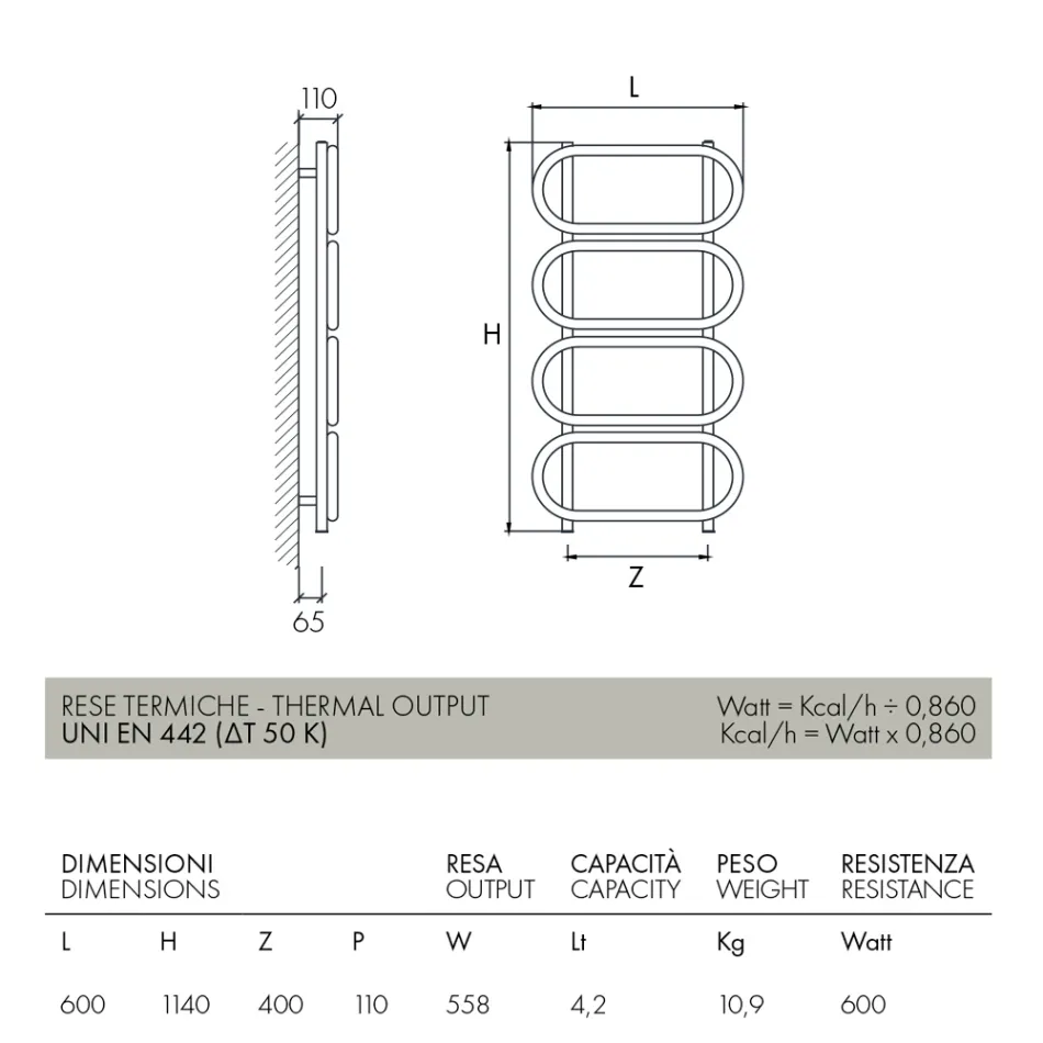 Shkallë ngrohëse elektrike për peshqirë Çelik me ngjyrë të rrumbullakët Prodhuar në Itali - Zinxhirë Viadurini