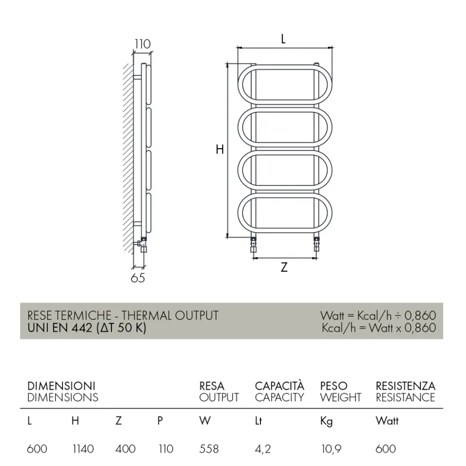 Shkallë ngrohëse hidraulike çeliku me ngjyrë të rrumbullakët Prodhuar në Itali - Zinxhirë Viadurini