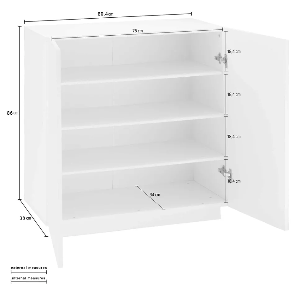 Kabineti këpucësh me 2 dyer në dru melamine të bardhë ose rrasa të qëndrueshme - Joris Viadurini