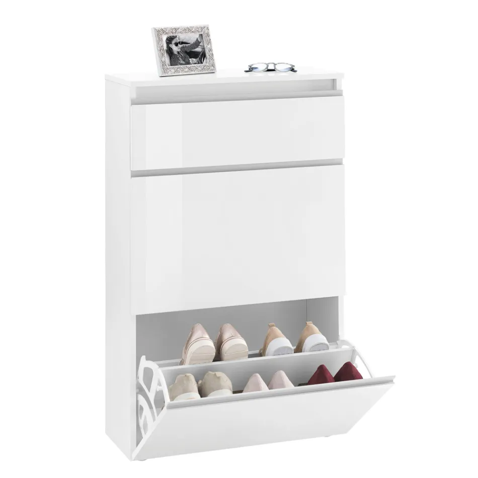 Dollap këpucësh me 3 dyer të bardha ose antracit me dizajn të qëndrueshëm prej druri - Emanuelito Viadurini