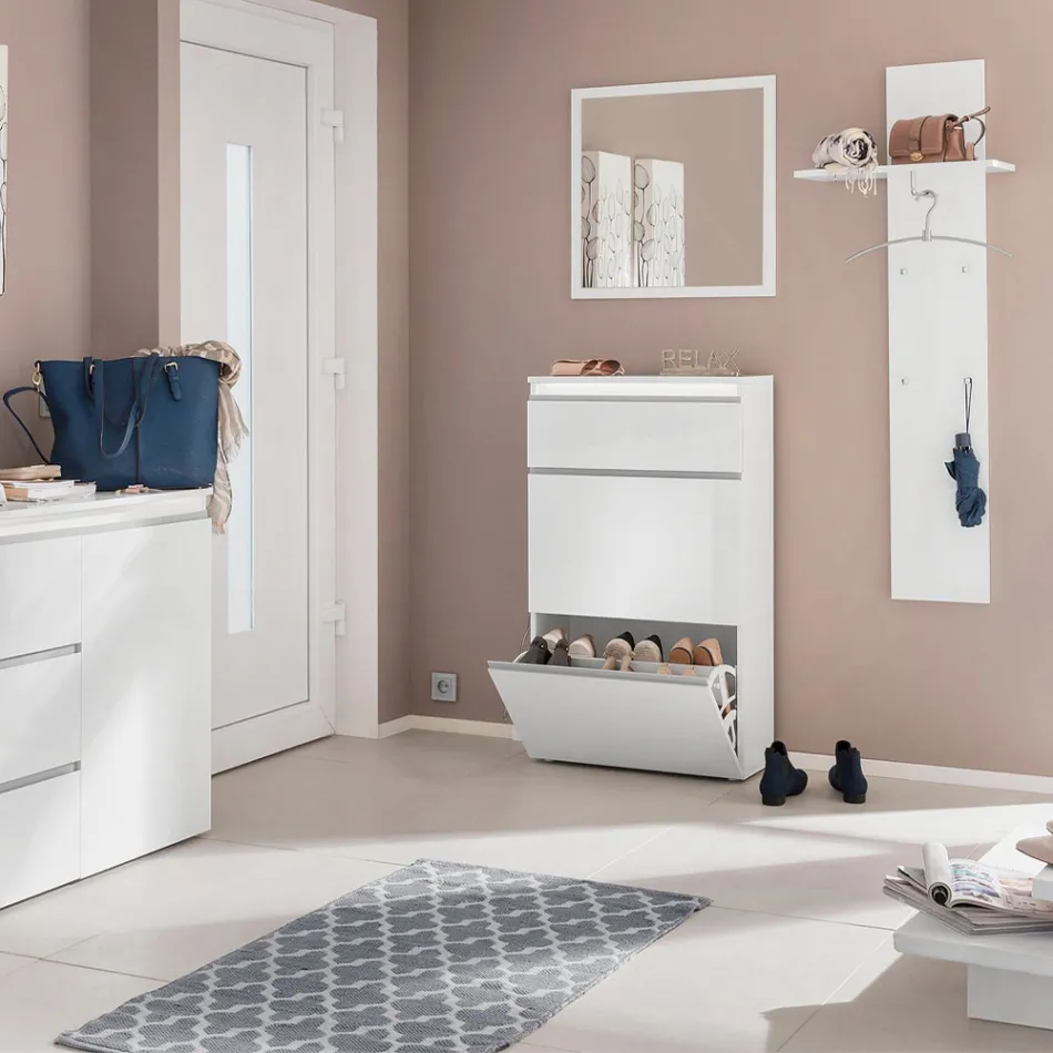 Dollap këpucësh me 3 dyer të bardha ose antracit me dizajn të qëndrueshëm prej druri - Emanuelito Viadurini