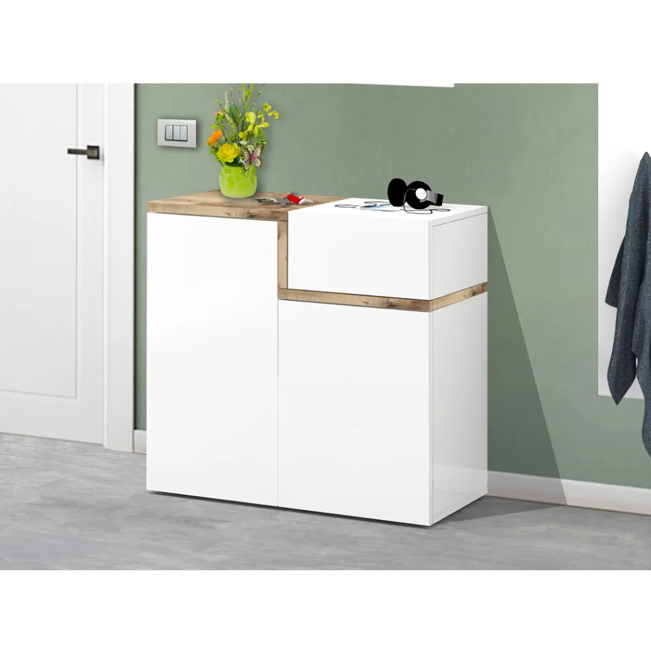 Raft për këpucë në hyrje me 3 ose 4 dyer në dru të bardhë dhe rrasa ose panje - Tiscali Viadurini