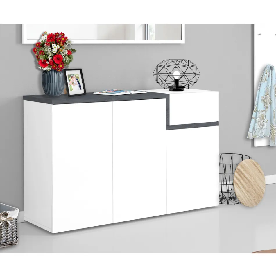 Raft për këpucë në hyrje me 3 ose 4 dyer në dru të bardhë dhe rrasa ose panje - Tiscali Viadurini