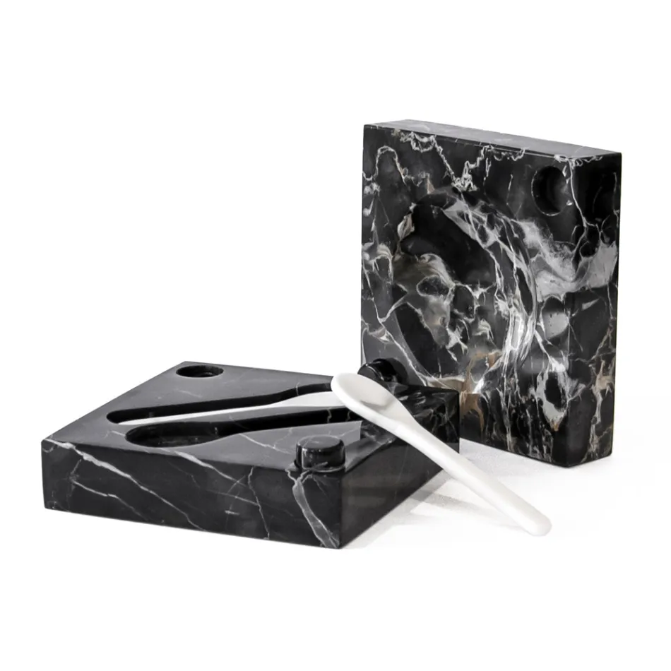 Kuti havjar me lugë në Carrara Mermer Portoro - Jerry Viadurini