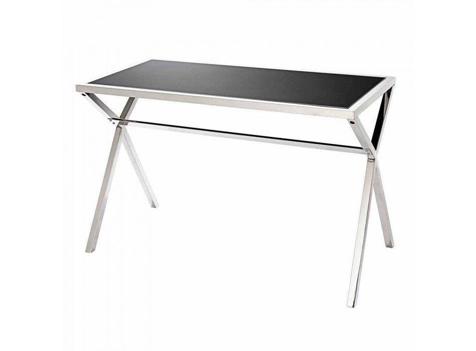 Tavolinë projektimi në çelik dhe xhami të zi me shkëlqim L120xH75cm Millon Viadurini
