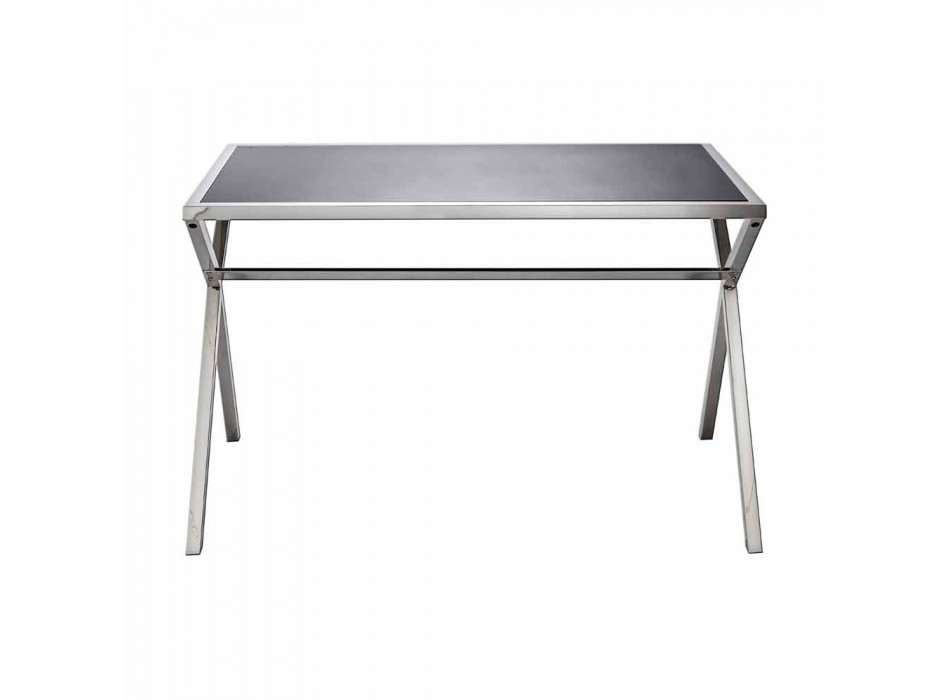 Tavolinë projektimi në çelik dhe xhami të zi me shkëlqim L120xH75cm Millon Viadurini