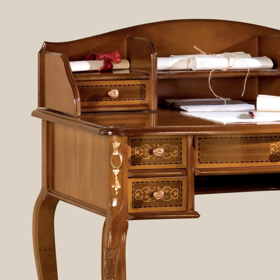 Tavolinë me 7 sirtarë Dru arre me inkorde Prodhuar në Itali - Katerine Viadurini