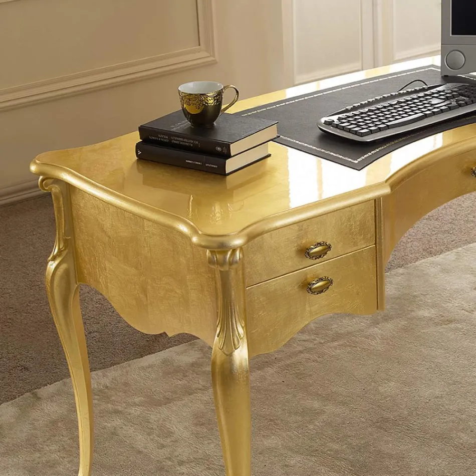 Tavolinë klasike 5 sirtarë prej druri dhe ekolit Prodhuar në Itali - Commodo Viadurini