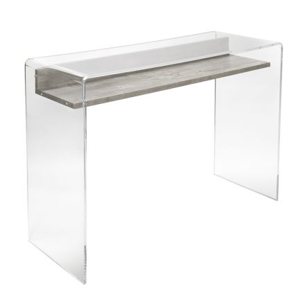 Tavolinë Plexiglass Transparente me Raft Dru Dizajn - Carducci Viadurini