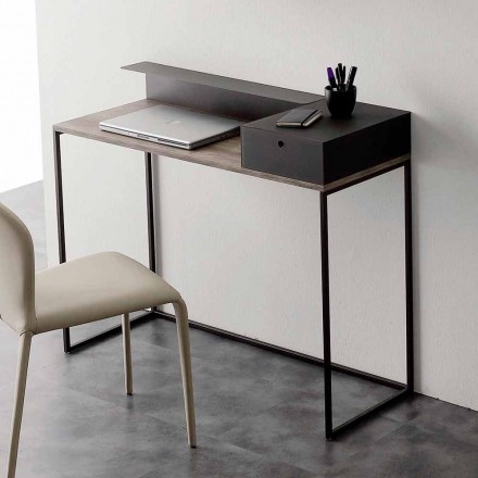 Tavolinë moderne në metal dhe melaminë me sirtar prodhuar në Itali - Iridio Viadurini