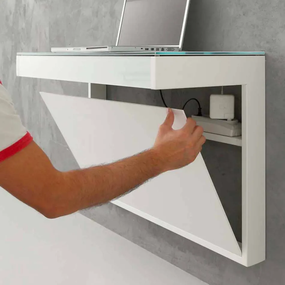 Tavolinë e pezulluar në kristal me strukturë metalike prodhuar në Itali - Silic Viadurini