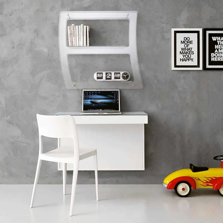 Tavolinë e pezulluar në kristal me strukturë metalike prodhuar në Itali - Silic Viadurini