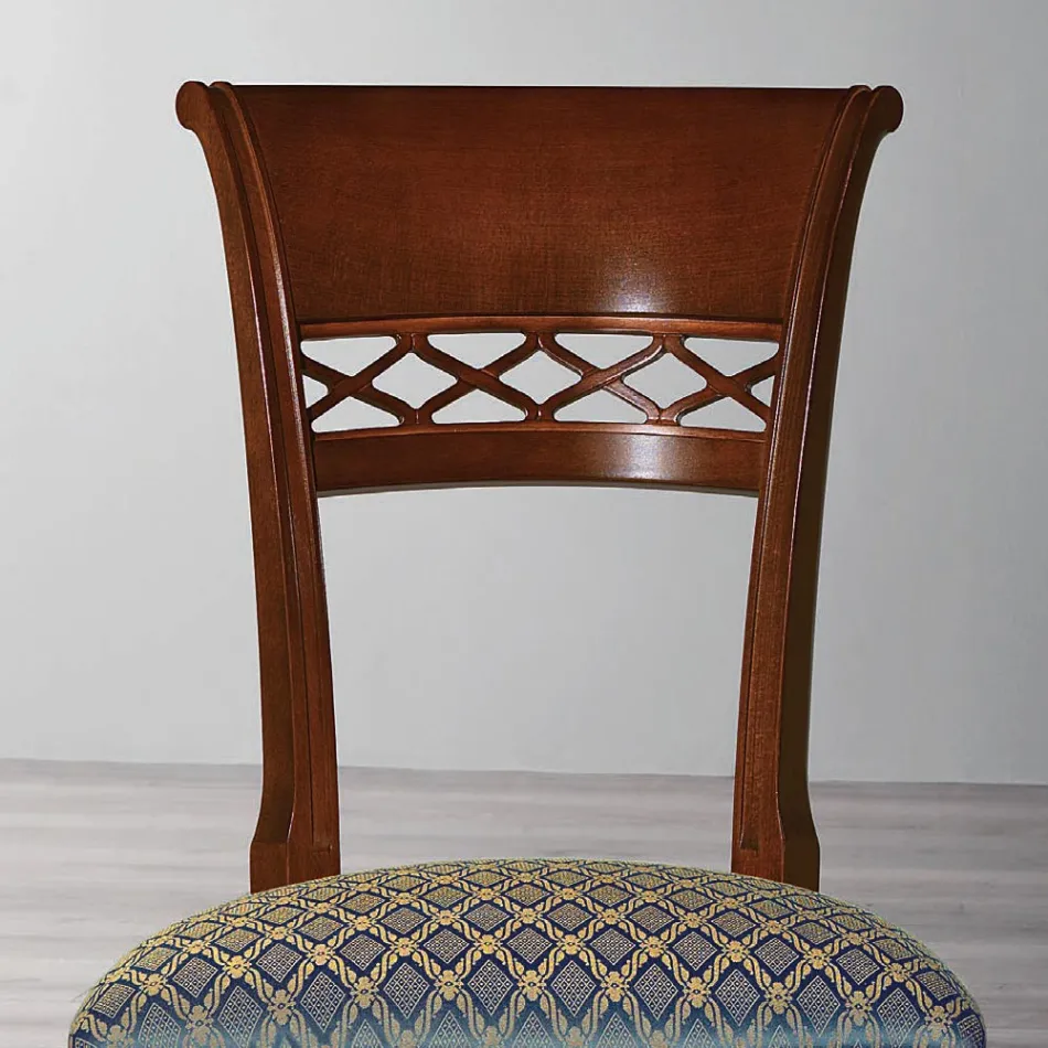 Karrige klasike në dru ahu me shpinë dhe pëlhurë të dekoruar - Milissa Viadurini