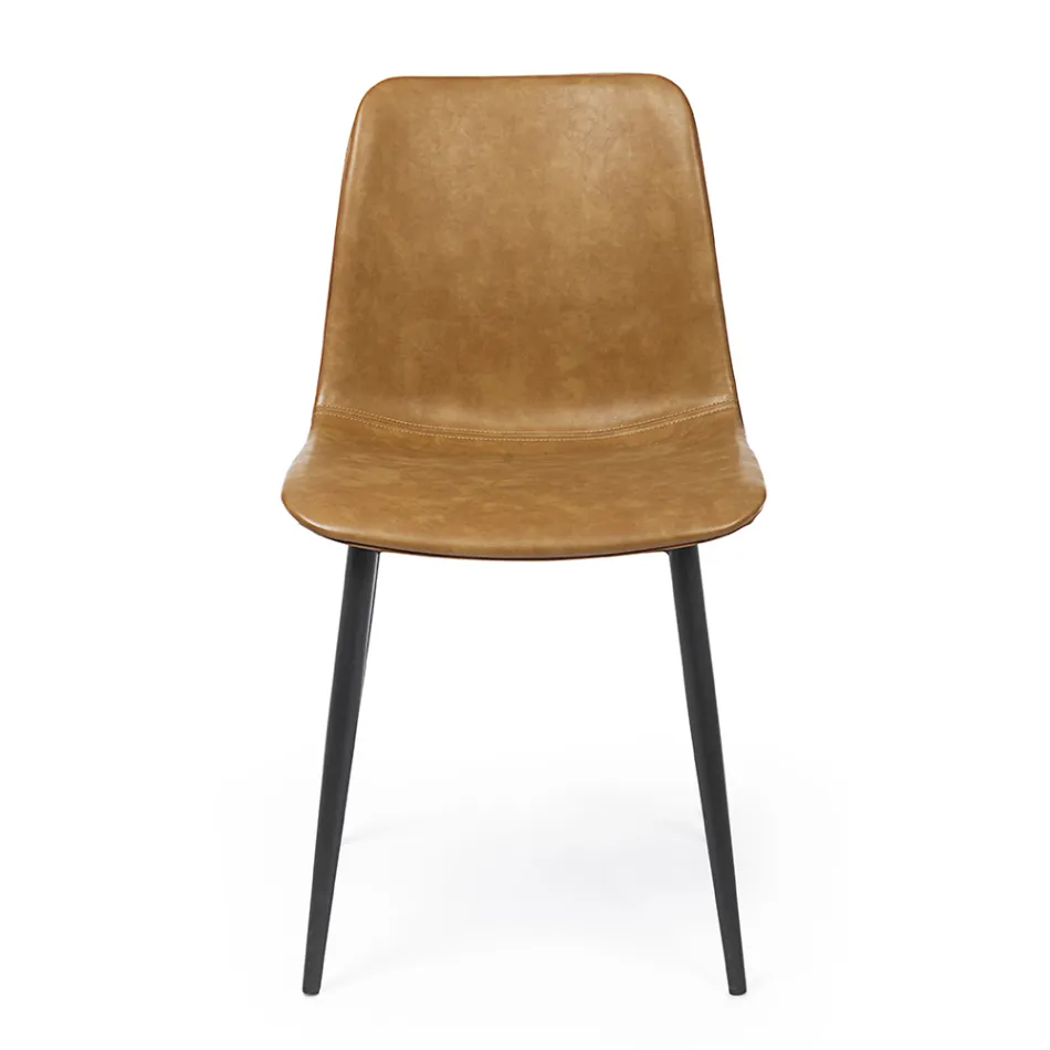 Karrige e kuzhinës ose dhomës së ndenjes me dizajn vintage prej çeliku dhe lëkure eko 2 copë - Rekko Viadurini