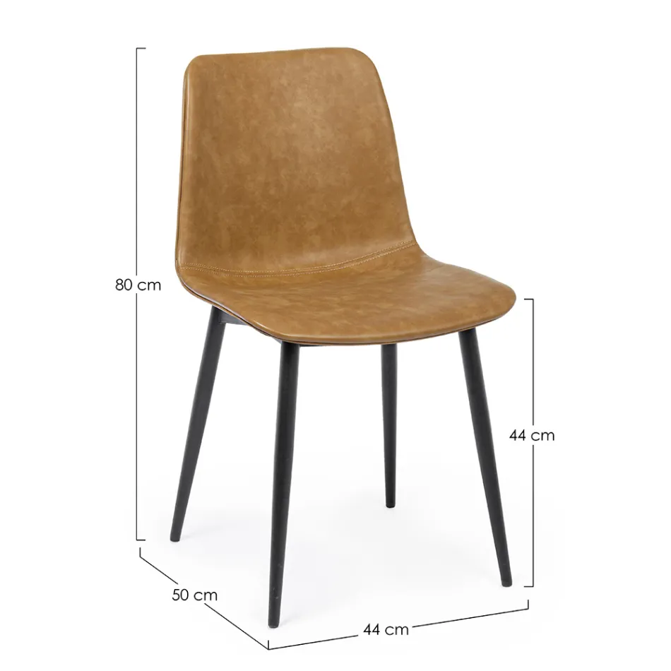 Karrige e kuzhinës ose dhomës së ndenjes me dizajn vintage prej çeliku dhe lëkure eko 2 copë - Rekko Viadurini