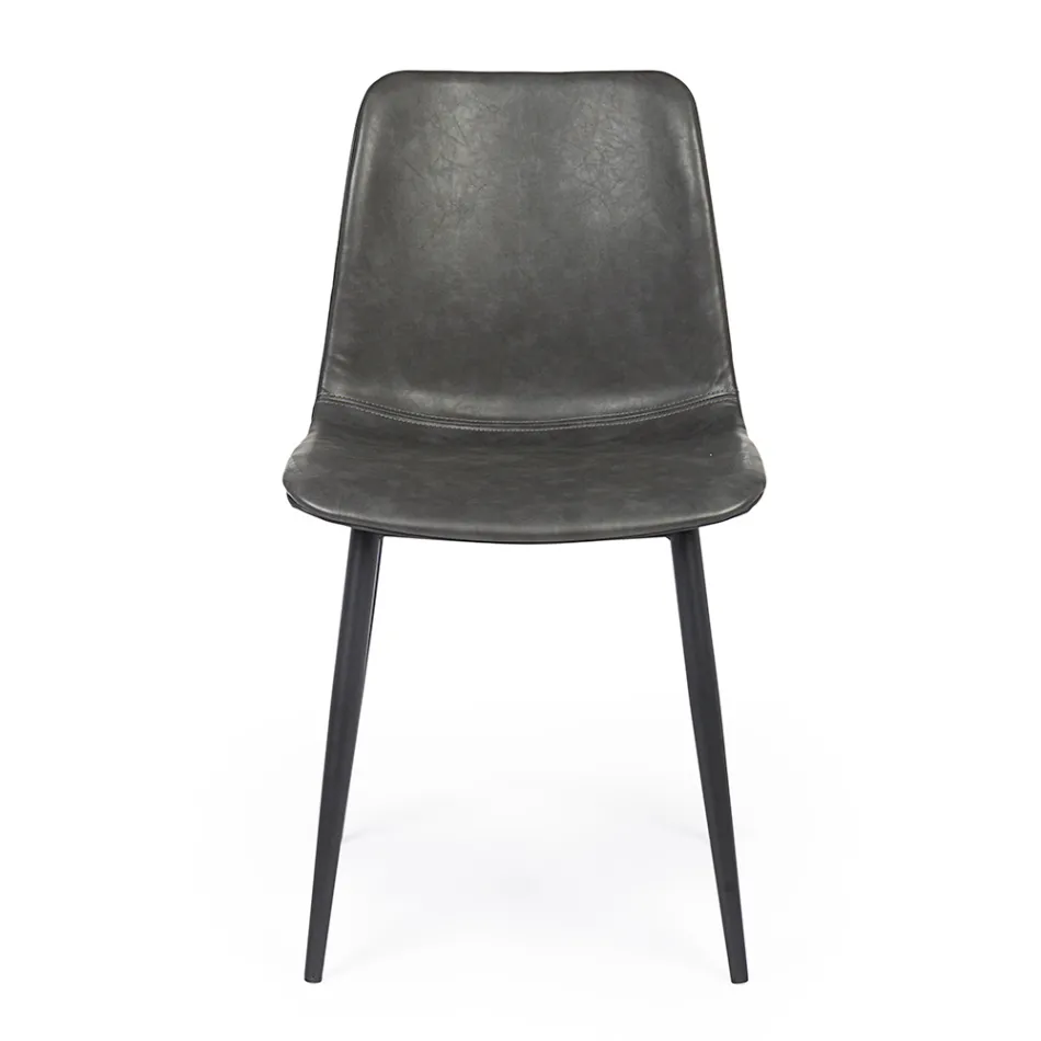 Karrige e kuzhinës ose dhomës së ndenjes me dizajn vintage prej çeliku dhe lëkure eko 2 copë - Rekko Viadurini