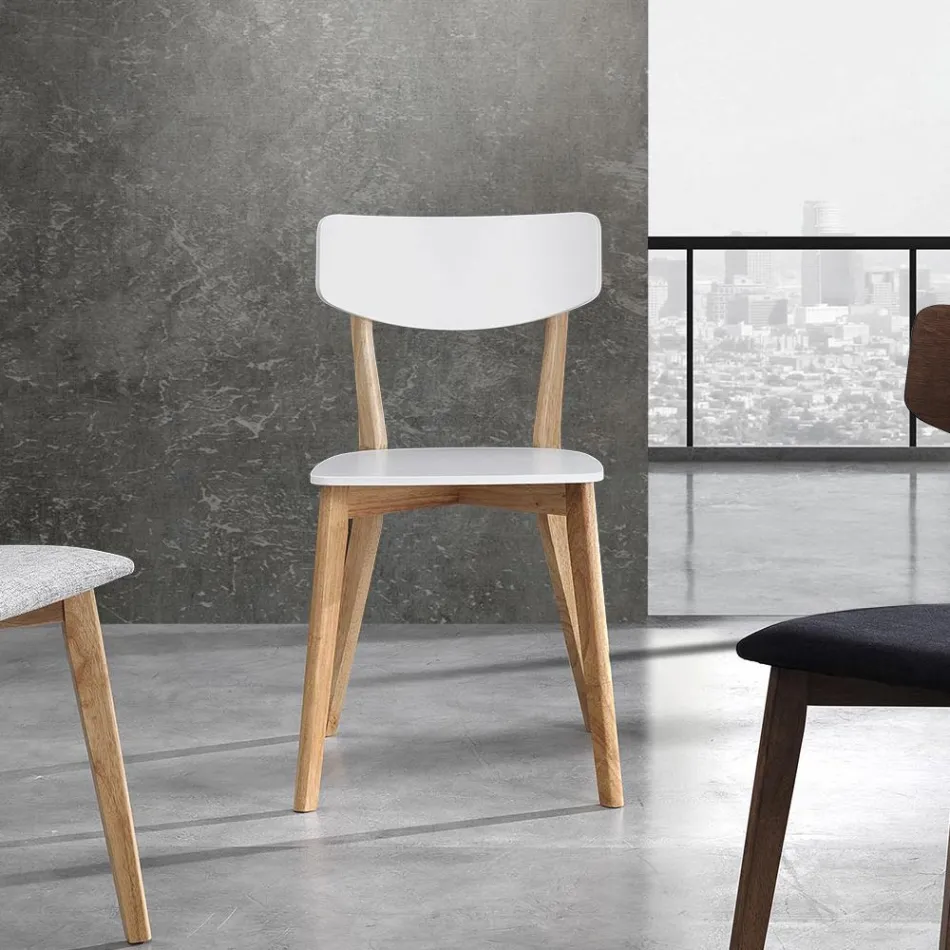 Karrige kuzhine ne ngjyre te bardhe te ngurte dhe dru lisi 2 cope - Tonino Viadurini