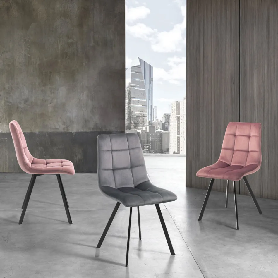 Karrige Kuzhine Pëlhure me Këmbë Metal të Zi 4 Copë - Blu e çelur Viadurini