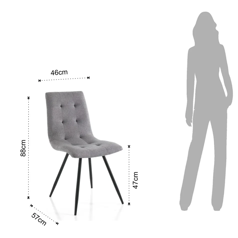Karrige kuzhine me pëlhurë gri dhe metal të zi mat 2 copë - Scirocco Viadurini