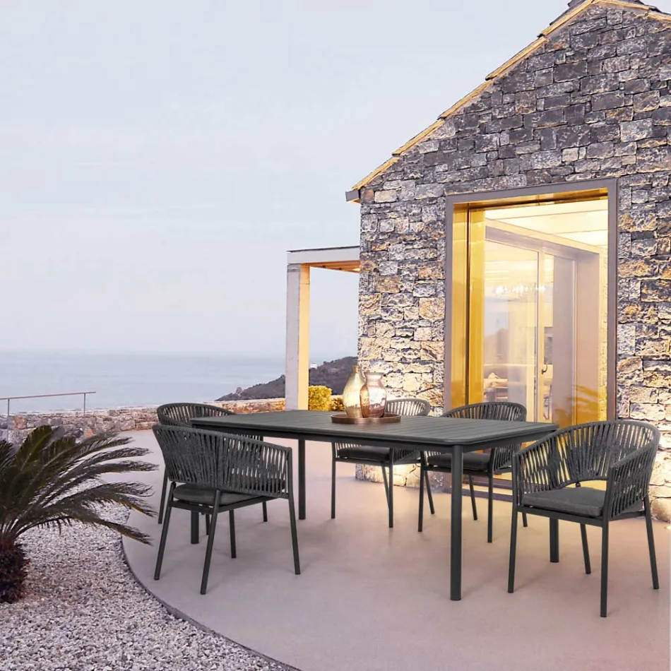 Karrige e jashtme e grumbullueshme me sedilje prej pëlhure, Homemotion 4 copë - Aleandro Viadurini