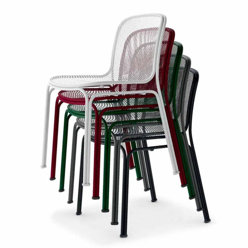 Karrige metalike në natyrë stackable Made in Italy, 4 Pieces - Prunella Viadurini