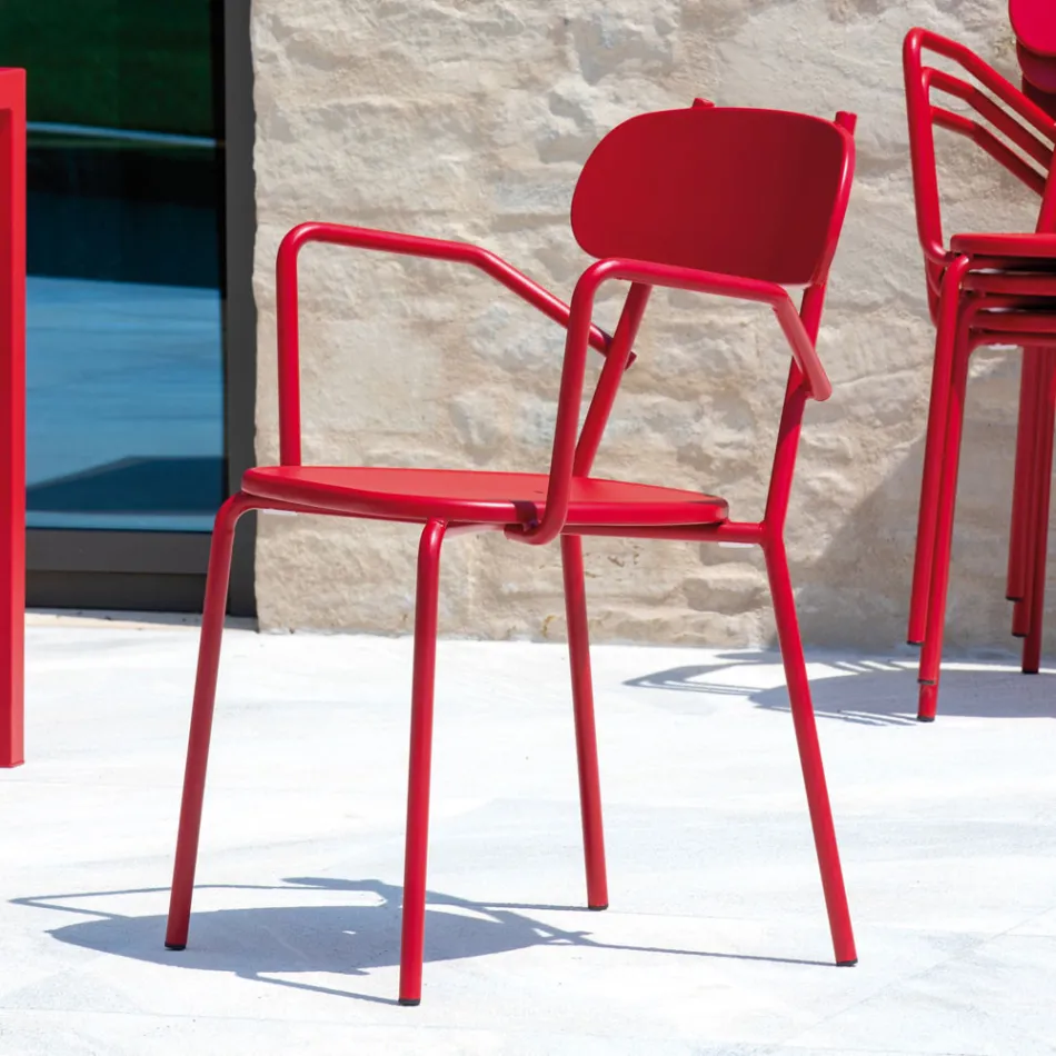 Karrige metalike e jashtme me mbështetëse krahësh Prodhuar në Itali 4 Copë - Pixie Viadurini