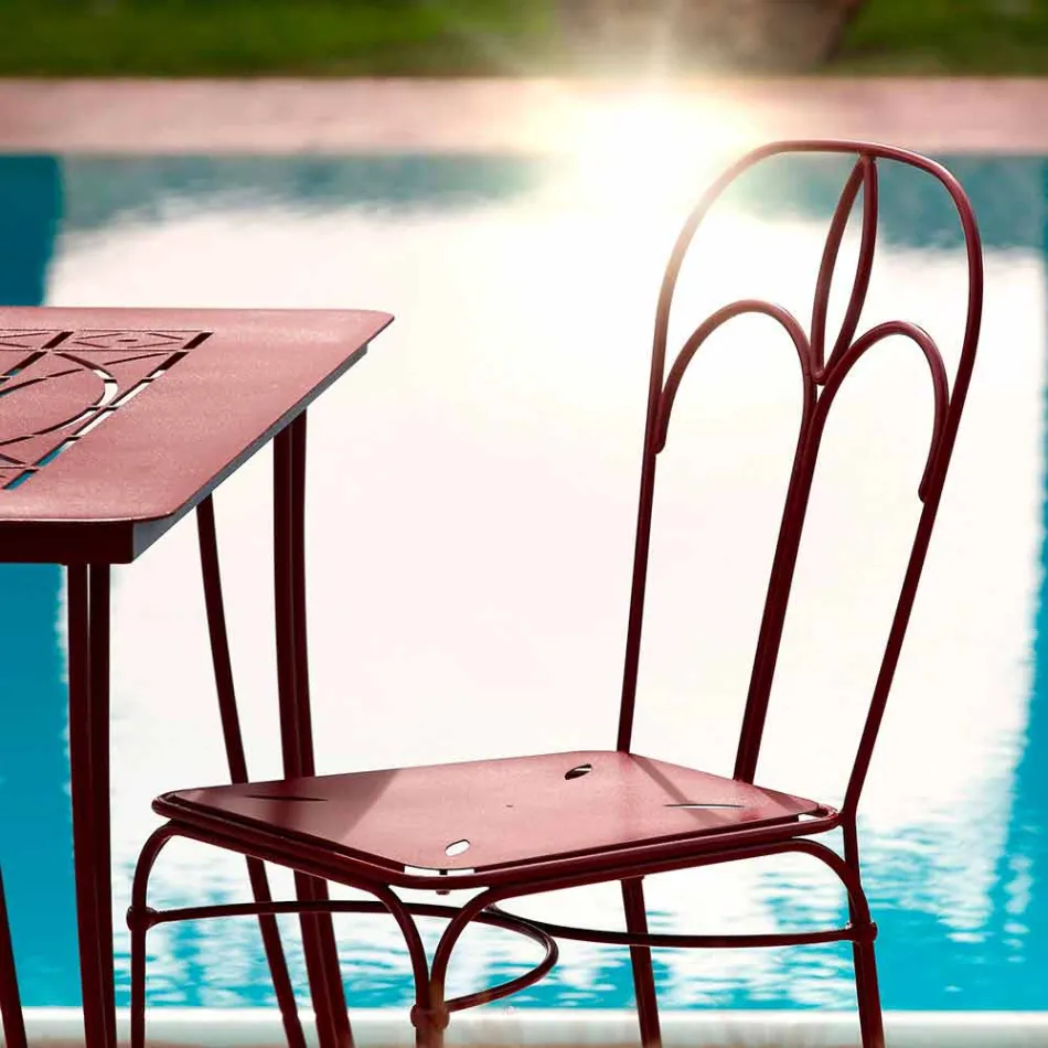 Karrige kopshti në hekur të kuq me jastëk prodhuar në Itali, 2 copë - Agat Viadurini