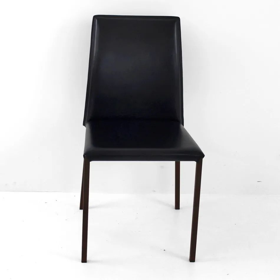 Karrige ngrënieje me strukturë Corten dhe sedilje lëkure Prodhuar në Itali - Orietta Viadurini