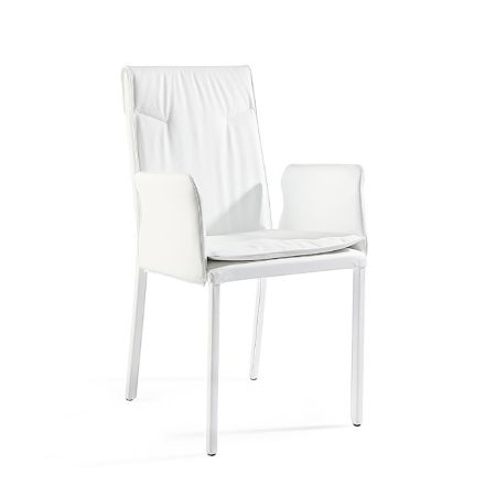 Karrige e dhomës së ndenjes me mbështetëse krahësh në lëkurë të bardhë Prodhuar në Itali - Casetta Viadurini