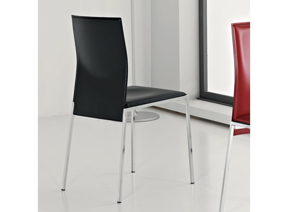 Dizajni i karriges së dhomës së ndenjes me metal krom dhe lëkurë të rigjeneruar - Gautier Viadurini