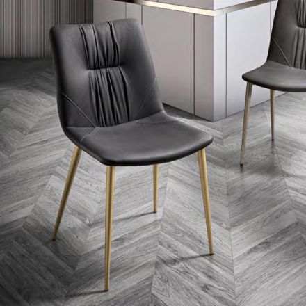 Karrige e dhomës së ndenjes në pëlhurë fibrash me efekt lëkure dhe metal, prodhim në Itali - Gohan Viadurini