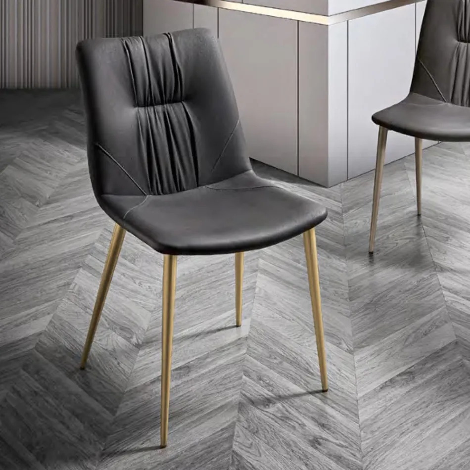 Karrige e dhomës së ndenjes në pëlhurë fibrash me efekt lëkure dhe metal, prodhim në Itali - Gohan Viadurini