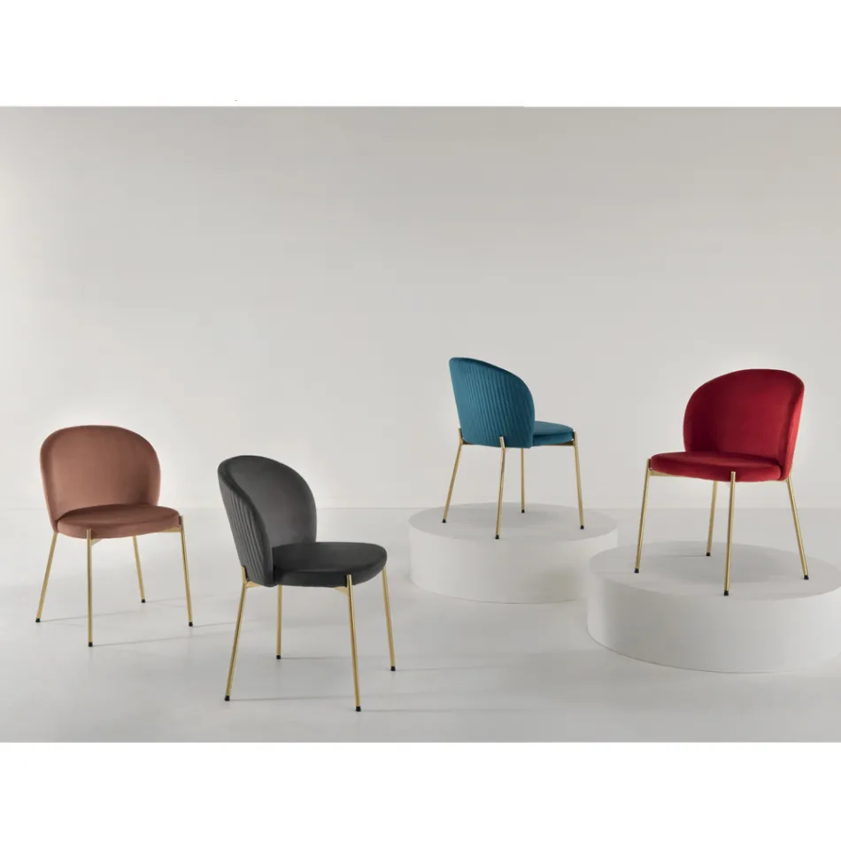 Karrige e dhomës së ndenjes në kadife të veshur me susta dhe metal të artë 4 copë - Assunta Viadurini