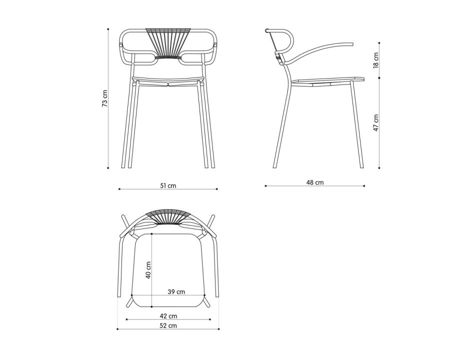 Karrige e stivosur me Strukturë metalike dhe litar Prodhuar në Itali, 2 copë - Trosa Viadurini
