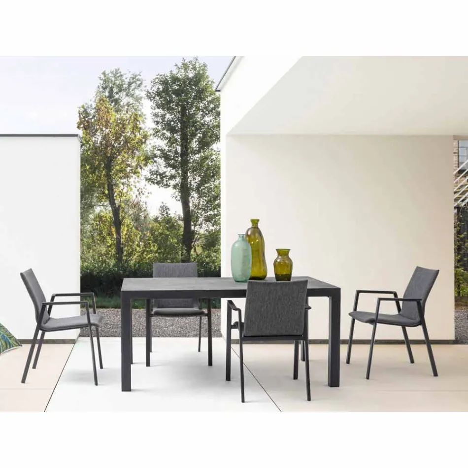 Karrige e jashtme e pirgshme në pëlhurë dhe alumini i pikturuar, 4 copë - Assia Viadurini