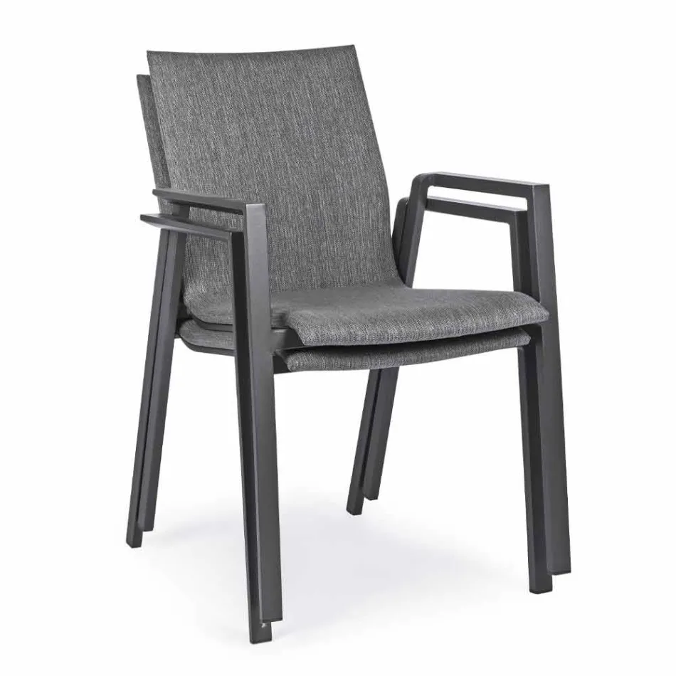 Karrige e jashtme e pirgshme në pëlhurë dhe alumini i pikturuar, 4 copë - Assia Viadurini