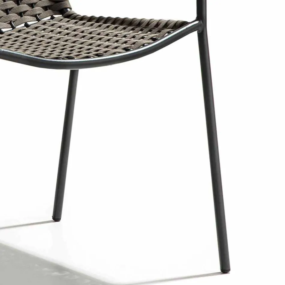 Karrige e stackable Garden me Armrests Metal dhe litar, 4 Copë - Kabare Viadurini