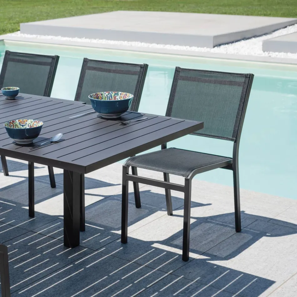 Karrige kopshti e grumbullueshme nga alumini dhe tekstili i bardhë ose gri - Floraforma Viadurini