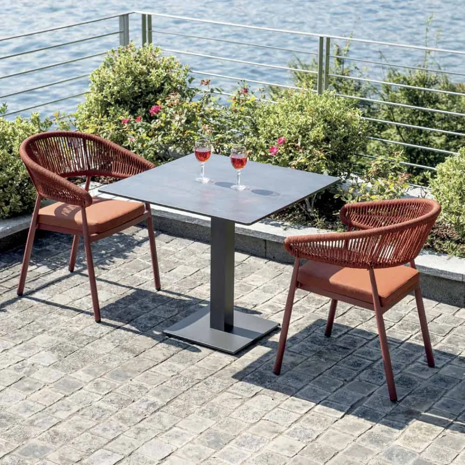 Karrige alumini e grumbullueshme me jastëk litar dhe mbështetëse - Frescultura Viadurini