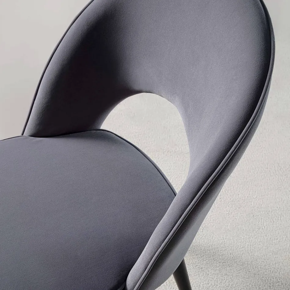 Karrige kadifeje me metale të zeza dhe këmbë bronzi saten, 4 copë - Sibea Viadurini