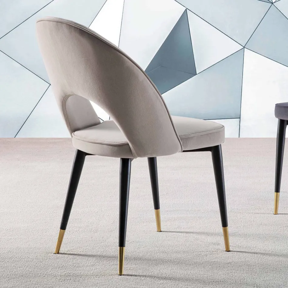 Karrige kadifeje me metale të zeza dhe këmbë bronzi saten, 4 copë - Sibea Viadurini