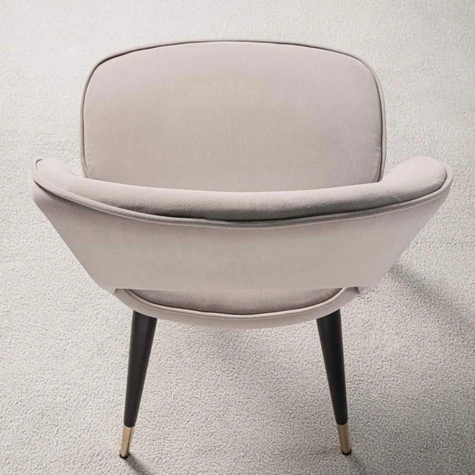 Karrige kadifeje me metale të zeza dhe këmbë bronzi saten, 4 copë - Sibea Viadurini