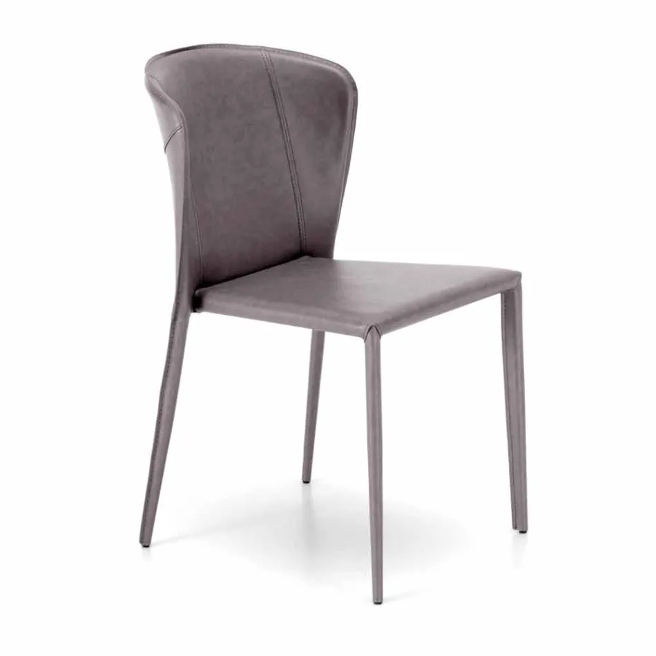 Karrige moderne e mbuluar plotësisht në lëkurë imituese, Akadia, 4 copë Viadurini