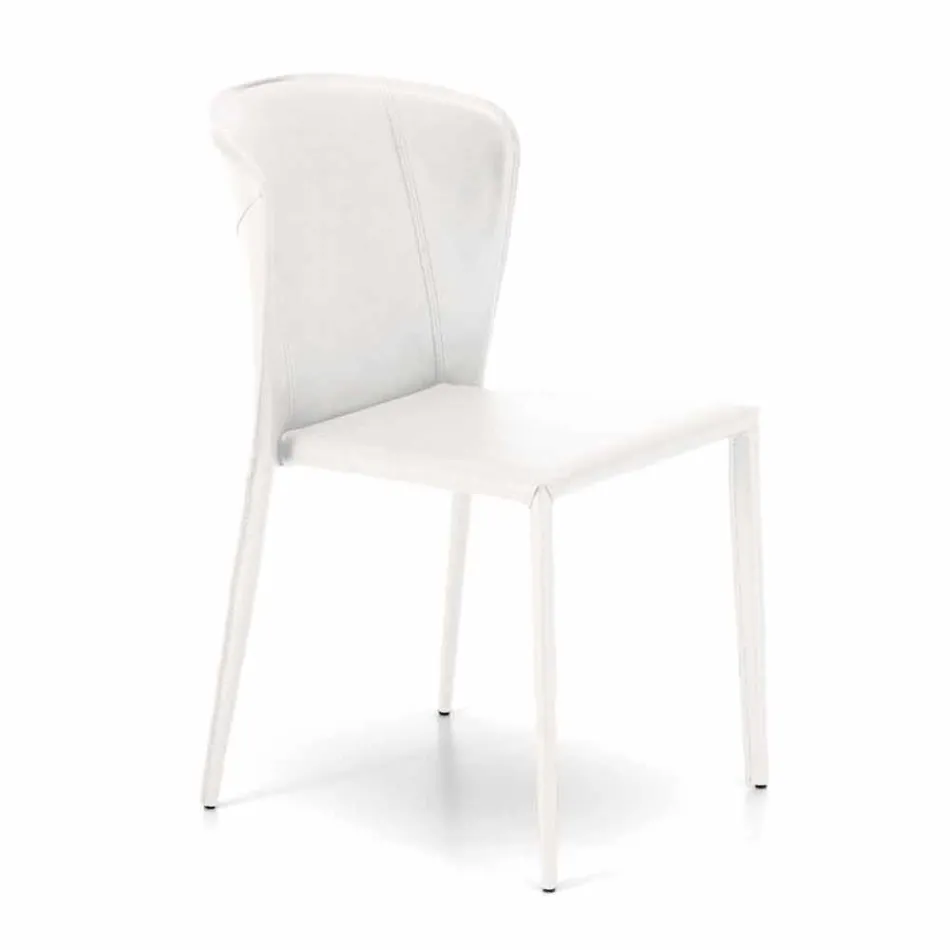 Karrige moderne e mbuluar plotësisht në lëkurë imituese, Akadia, 4 copë Viadurini