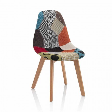 Karrige moderne në pëlhurë lara-lara me këmbë druri, 4 copë - Selena Viadurini