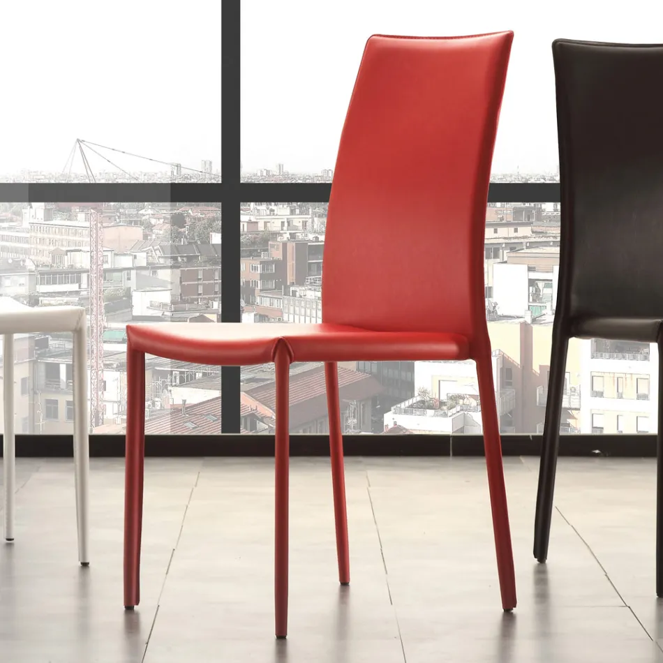 Karrige e dhomës së ngrënies prej metali e veshur me susta lëkure, 4 copë - Nadia Viadurini